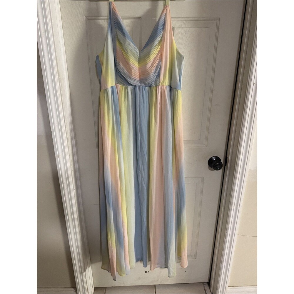 Torrid Sorbet Stripe Chiffon Maxi Dress 3x 22-24 Rainbow Pastel V-Neck 13157840